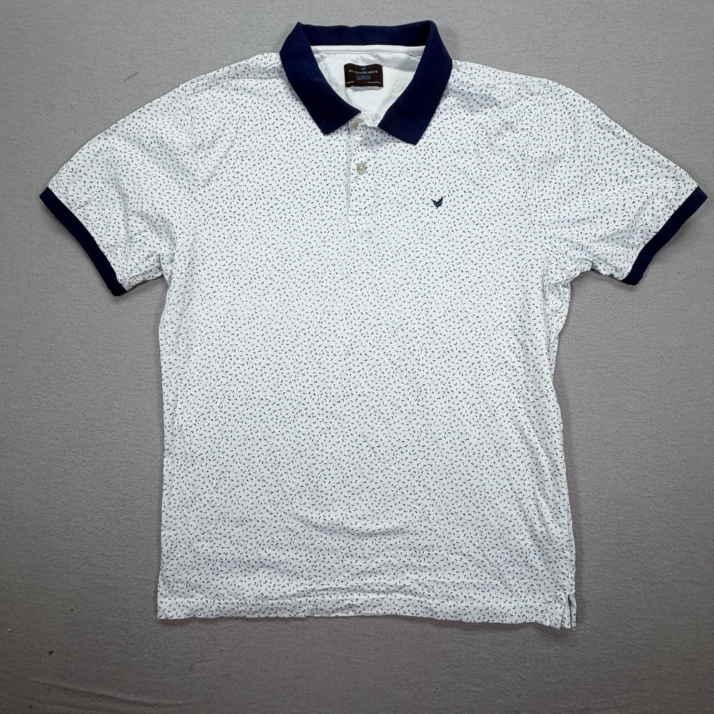 Blackberrys‎ Polo Shirt Mens XL Excellent White Navy Micro Print Cotton Casuale